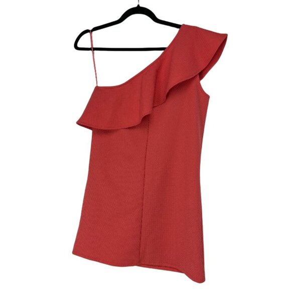 Cupcakes & Cashmere Women's Size S One Shoulder Ruffle Sheath Mini Dress Coral - Picture 6 of 10